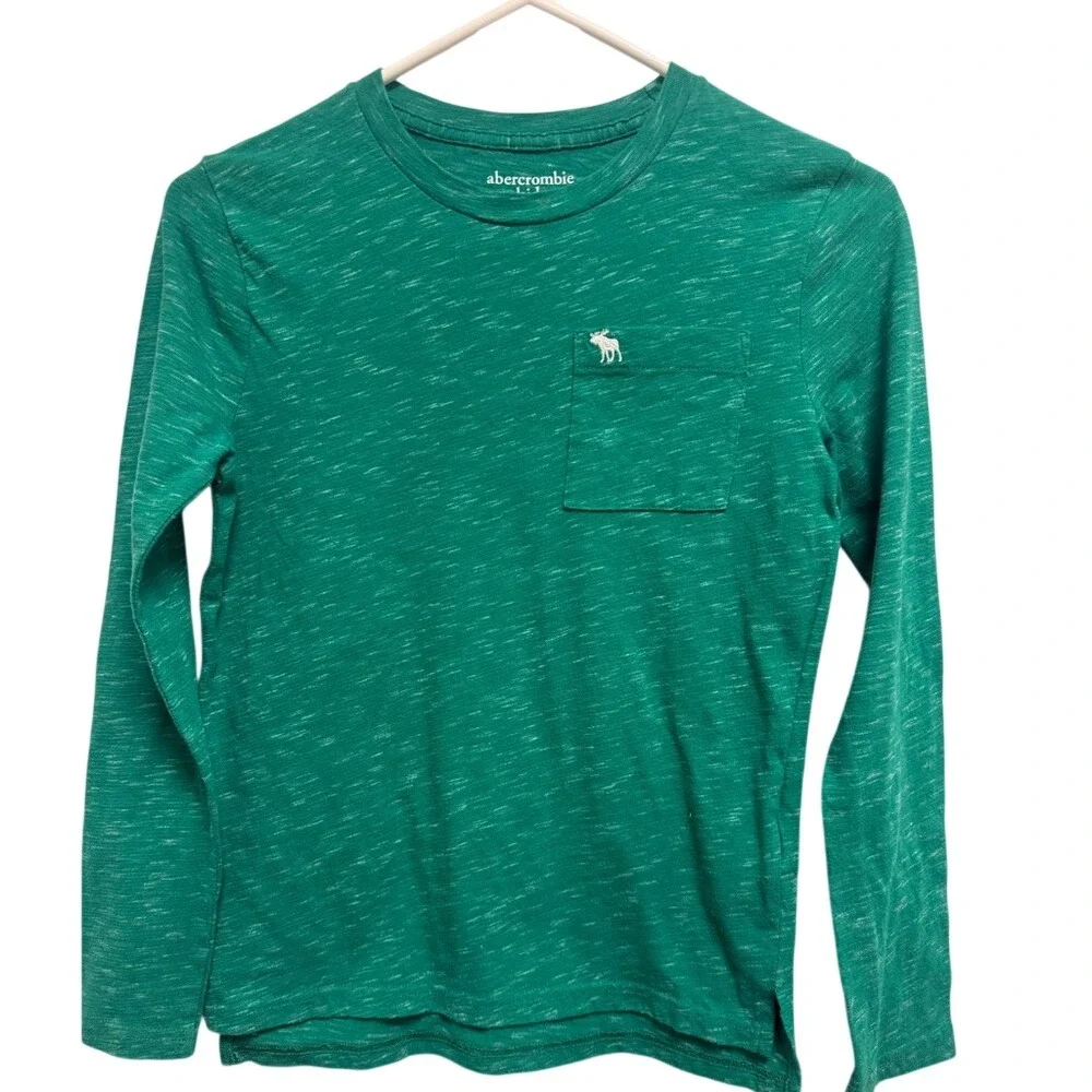 Abercrombie Kids Green Slub Knit Long Sleeve Pocket Tee Shirt Boys Size 9/10